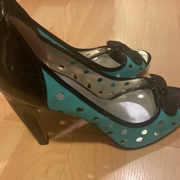 Jessica Simpson turquoise & black pumps women 9.5 - Picture 2 of 10